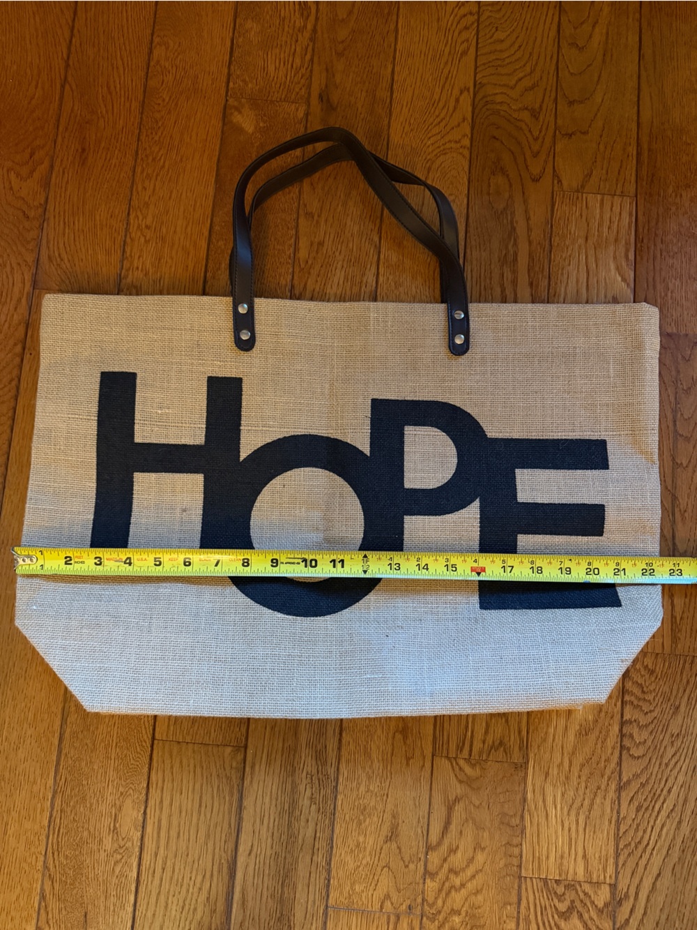 Hope Jute Tote Bag with Dark Brown Handles - Natural